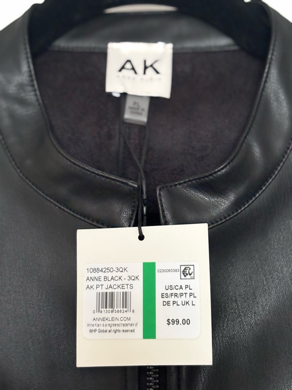 Anne Klein Black Faux Leather-Front Zip Jacket Size PL - Picture 4 of 6